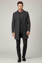 Men's Solid Colour Wool-Blend Coat – Smart Casual Style - @BlackWhite