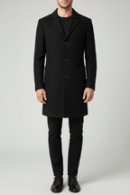 Men's Solid Colour Wool-Blend Coat – Smart Casual Style - @BlackWhite