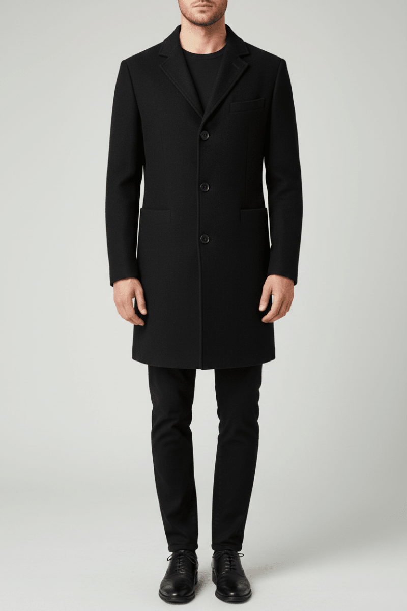 Men's Solid Colour Wool-Blend Coat – Smart Casual Style - @BlackWhite
