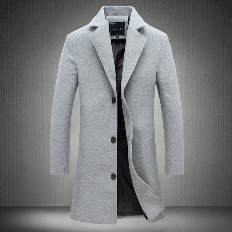 Men's Solid Colour Wool-Blend Coat – Smart Casual Style - @BlackWhite