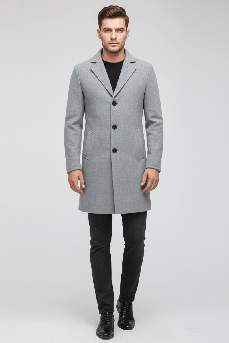 Men's Solid Colour Wool-Blend Coat – Smart Casual Style - @BlackWhite