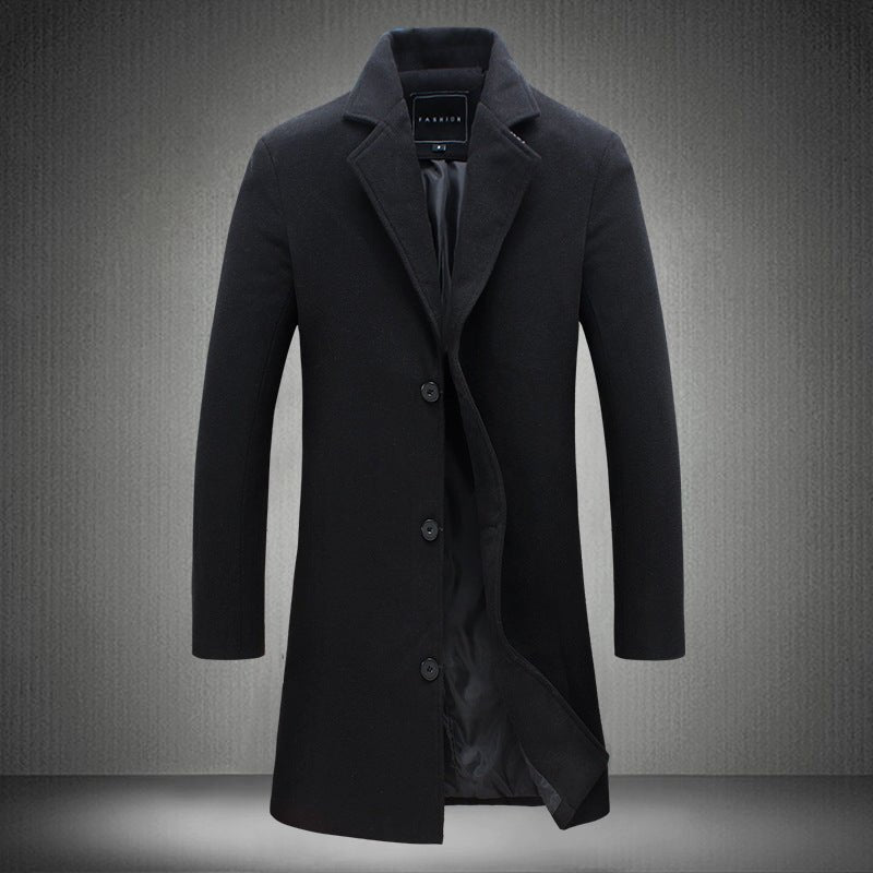 Men's Solid Colour Wool-Blend Coat – Smart Casual Style - @BlackWhite
