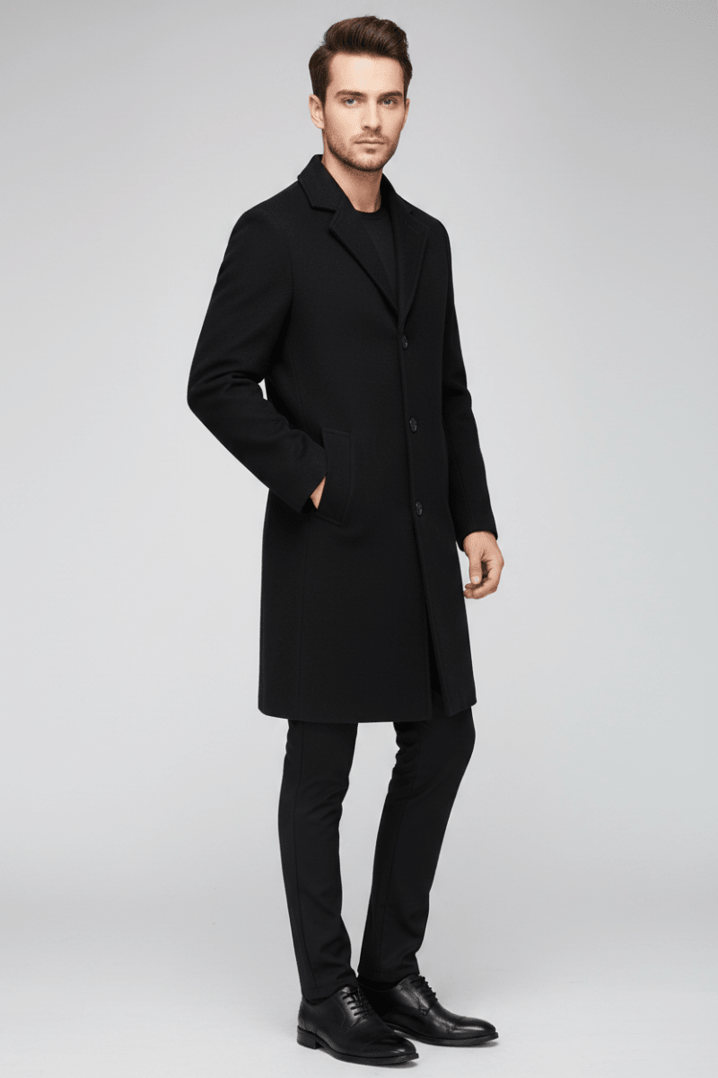 Men's Solid Colour Wool-Blend Coat – Smart Casual Style - @BlackWhite