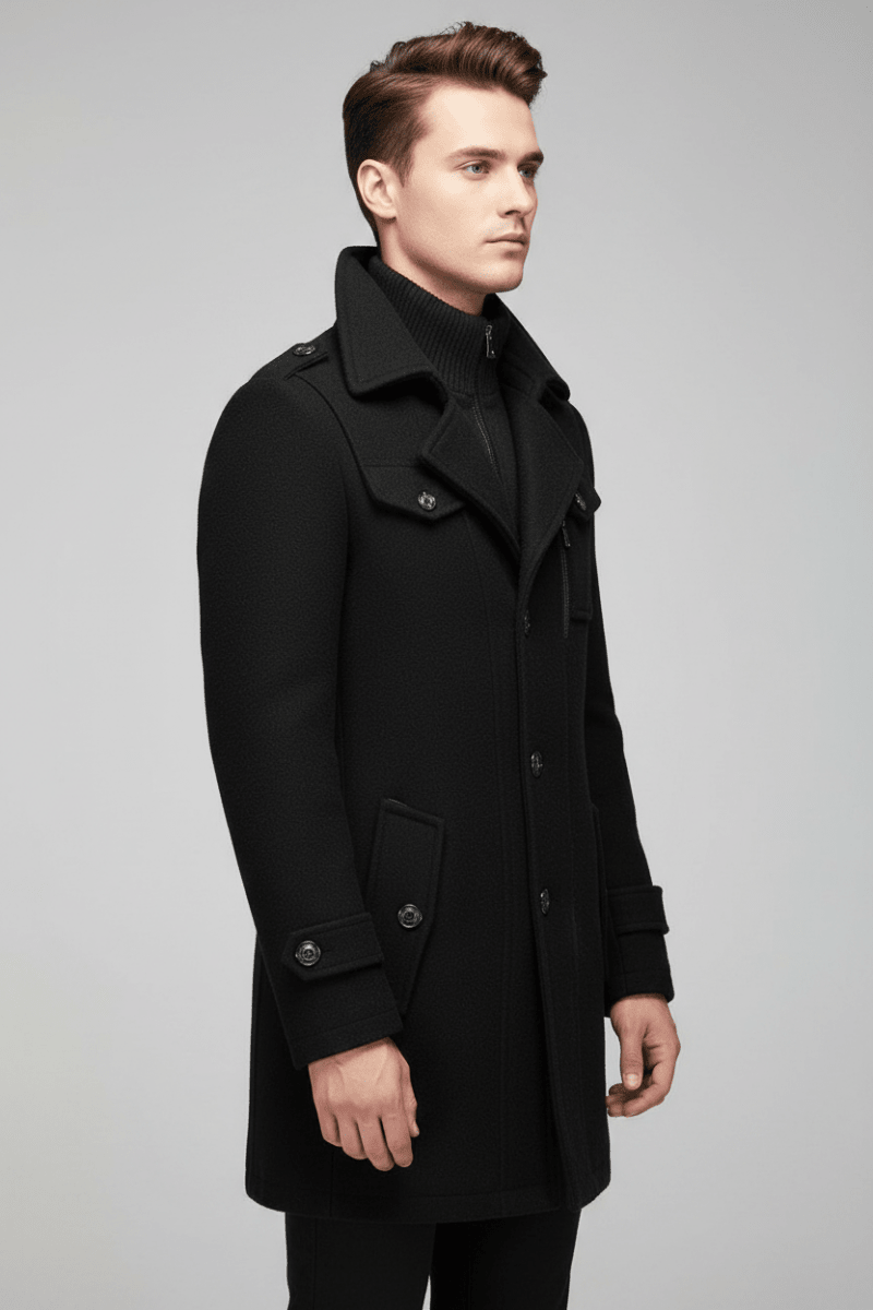Men's Wool-Blend Jacket – Elegant Cold-Resistant Coat - @BlackWhite