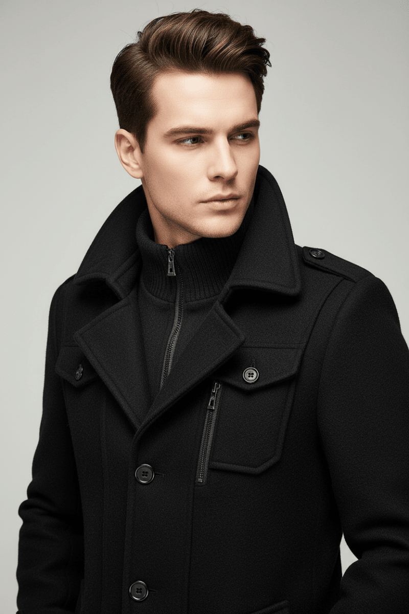 Men's Wool-Blend Jacket – Elegant Cold-Resistant Coat - @BlackWhite