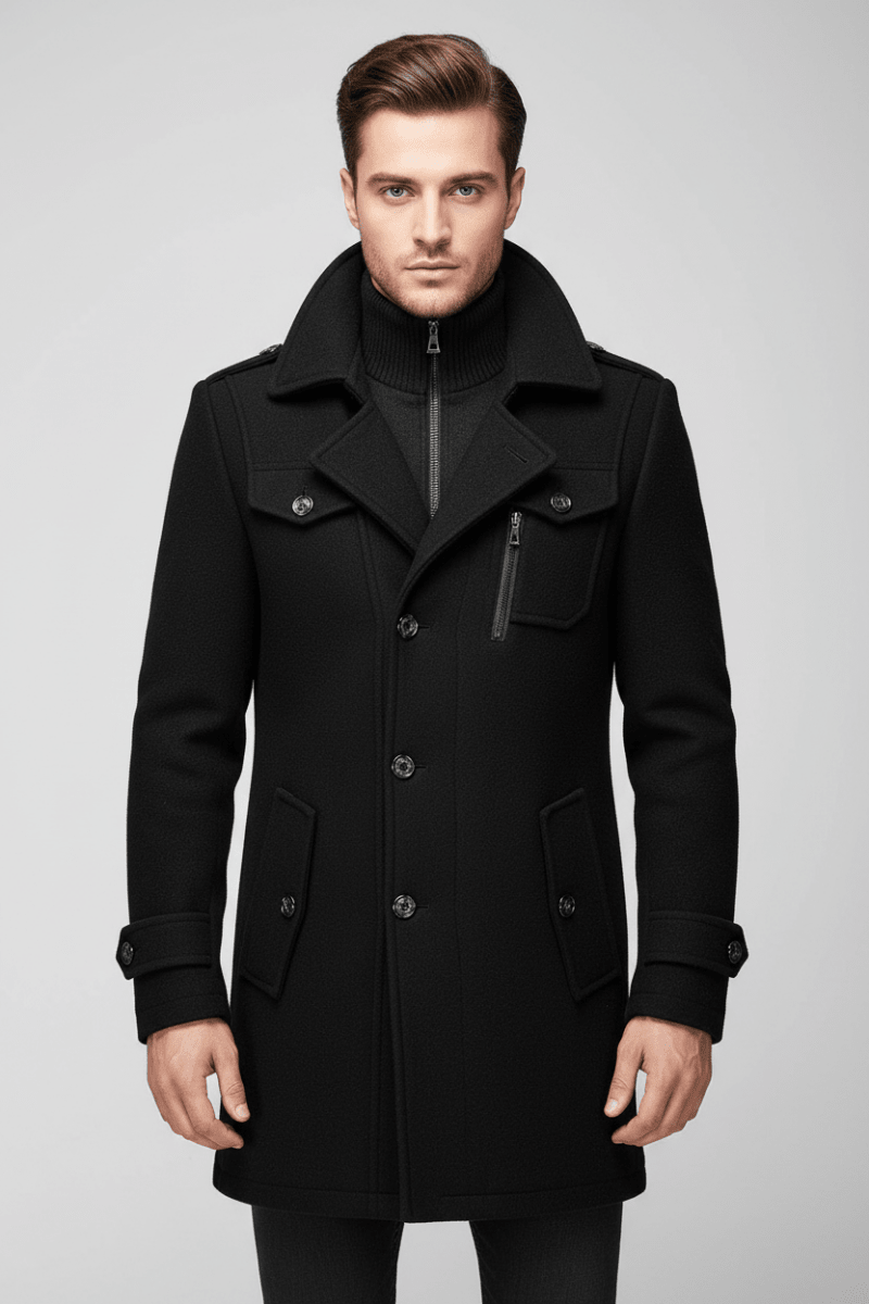 Men's Wool-Blend Jacket – Elegant Cold-Resistant Coat - @BlackWhite