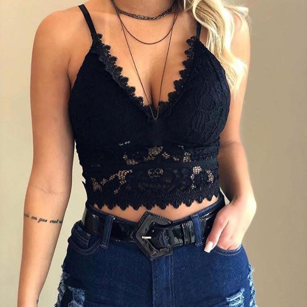 Lifestyle shot of a black hollow lace triangle bralette, showcasing a chic sling design and wire-free comfort.