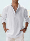 New Men's Casual Blouse Cotton Linen Shirt Loose Tops Long Sleeve Tee Shirt Spring Autumn Casual Handsome Men's Shirts - @BlackWhite