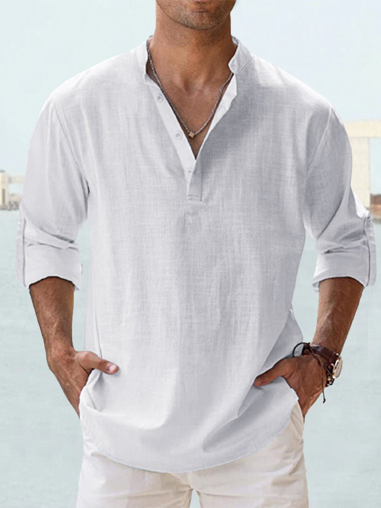 New Men's Casual Blouse Cotton Linen Shirt Loose Tops Long Sleeve Tee Shirt Spring Autumn Casual Handsome Men's Shirts - @BlackWhite