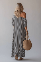 Off-Shoulder Striped Maxi Dress – Boho Vacation - @BlackWhite