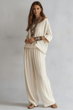Off-Shoulder Wide-Leg Pants Set – Relaxed Boho Style - @BlackWhite