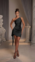 One-Shoulder Backless Mini Dress – Sleek & Sexy Party Look - @BlackWhite