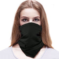 Lifestyle shot of the solid black headband scarf showcasing its stretchable fabric and casual style.