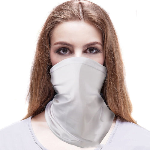 Lifestyle shot of the camouflage headband scarf in black, white, and gray, featuring stretchable fabric.