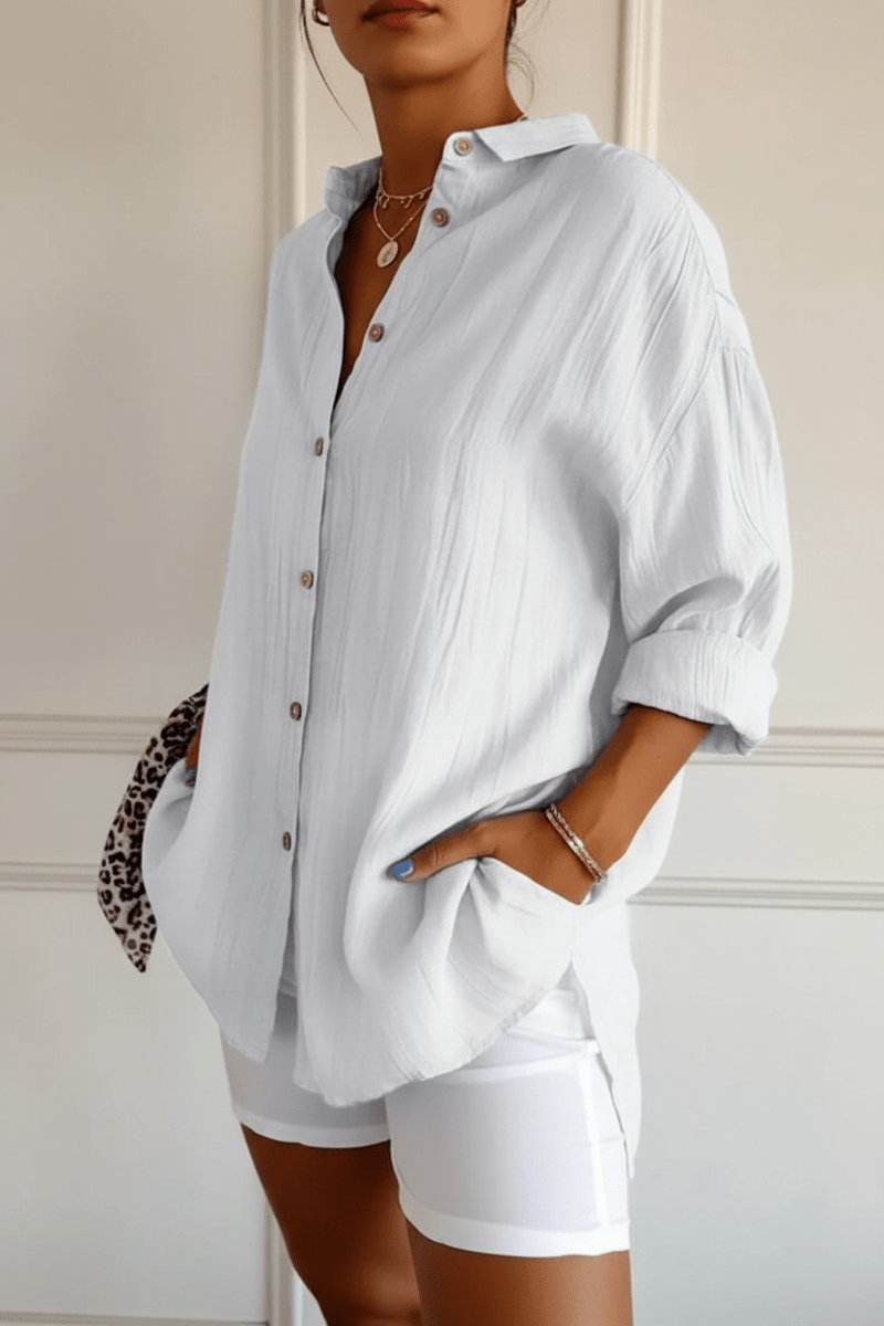 Oversized Long Sleeve Pleated Shirt – Black & White - @BlackWhite