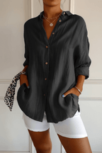 Oversized Long Sleeve Pleated Shirt – Black & White - @BlackWhite