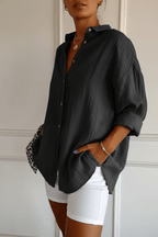Oversized Long Sleeve Pleated Shirt – Black & White - @BlackWhite
