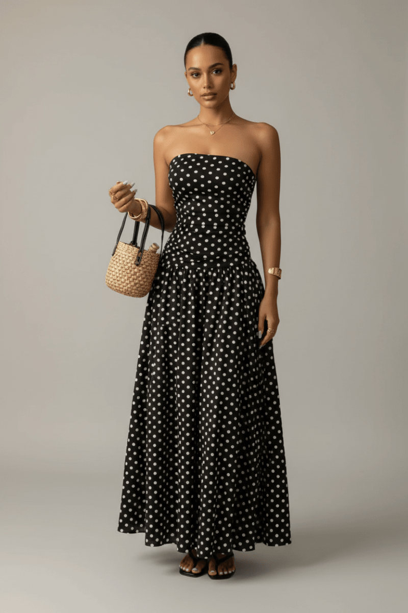 Polka Dot Strapless Maxi Dress – Black & White - @BlackWhite