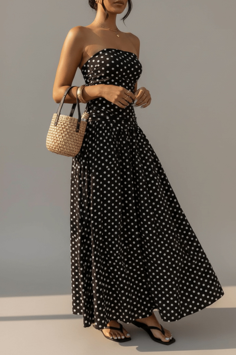 Polka Dot Strapless Maxi Dress – Black & White - @BlackWhite
