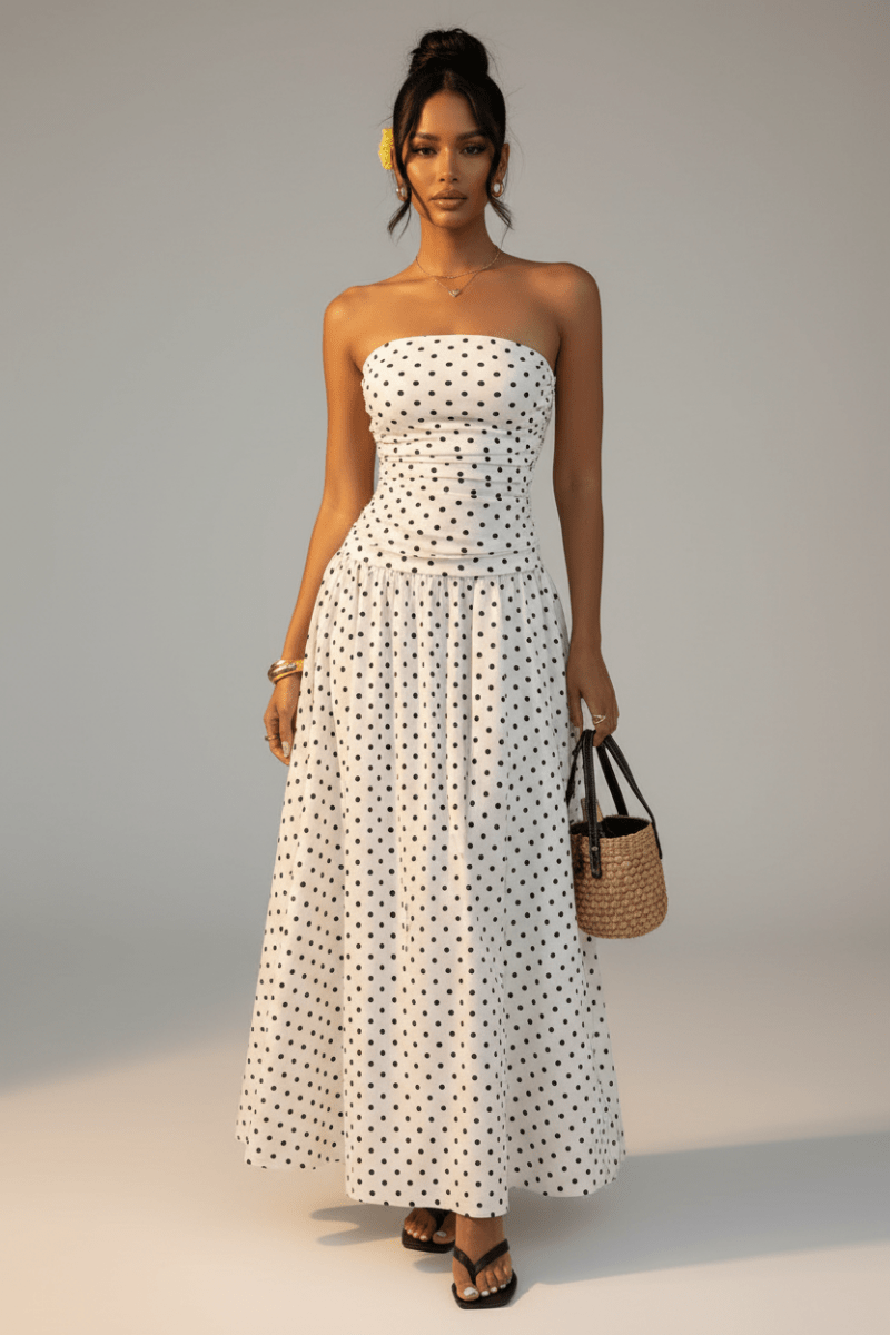 Polka Dot Strapless Maxi Dress – Black & White - @BlackWhite