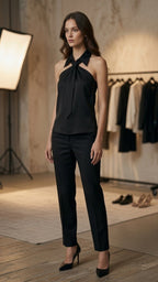 Polo Collar Tie Halter Vest – Sleeveless Top Black & White - @BlackWhite