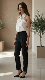 Polo Collar Tie Halter Vest – Sleeveless Top Black & White - @BlackWhite