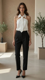 Polo Collar Tie Halter Vest – Sleeveless Top Black & White - @BlackWhite