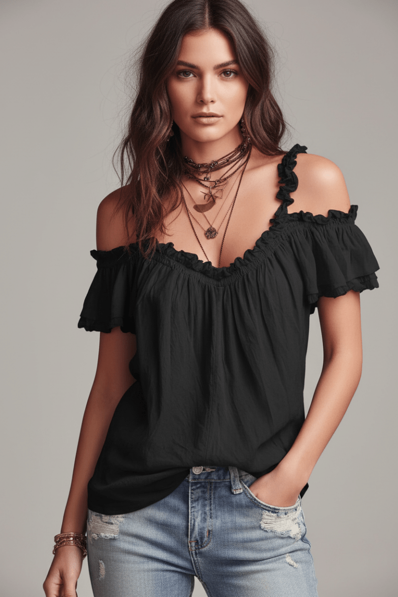 Ruffled Off-Shoulder Blouse Top – Black & White - @BlackWhite