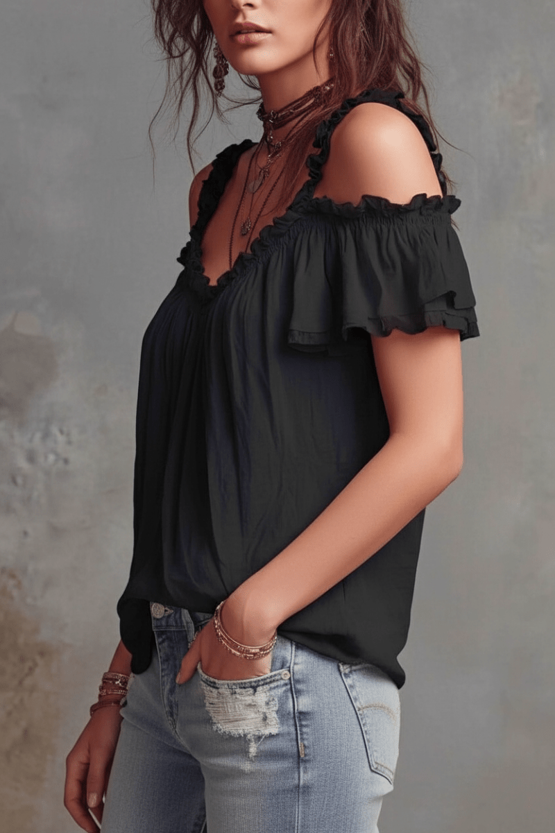 Ruffled Off-Shoulder Blouse Top – Black & White - @BlackWhite