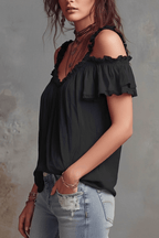 Ruffled Off-Shoulder Blouse Top – Black & White - @BlackWhite
