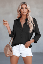 Satin V-Neck Long Sleeve Office Blouse – Black & White - @BlackWhite