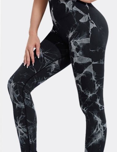 Seamless Tie-Dye Leggings Women – Push-Up Yoga Pants - @BlackWhite