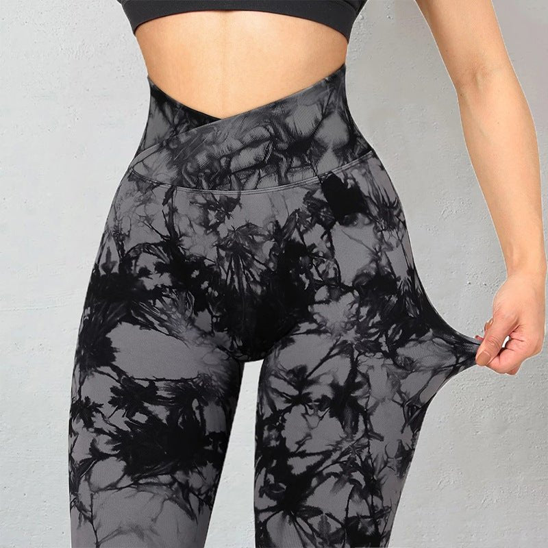 Seamless Tie-Dye Leggings Women – Push-Up Yoga Pants - @BlackWhite