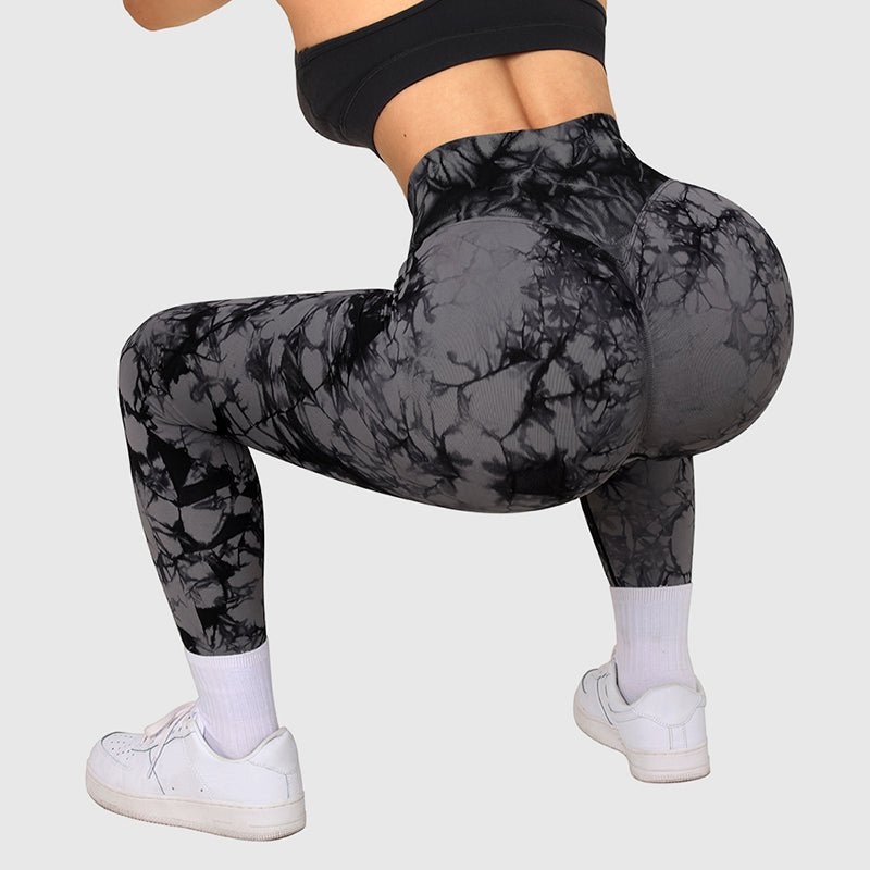 Seamless Tie-Dye Leggings Women – Push-Up Yoga Pants - @BlackWhite