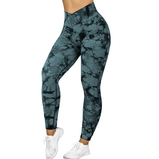 Seamless Tie-Dye Leggings Women – Push-Up Yoga Pants - @BlackWhite