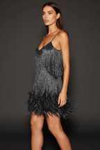 Sequins Tassel Feather Mini Dress – Black & White - @BlackWhite