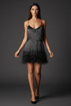 Sequins Tassel Feather Mini Dress – Black & White - @BlackWhite