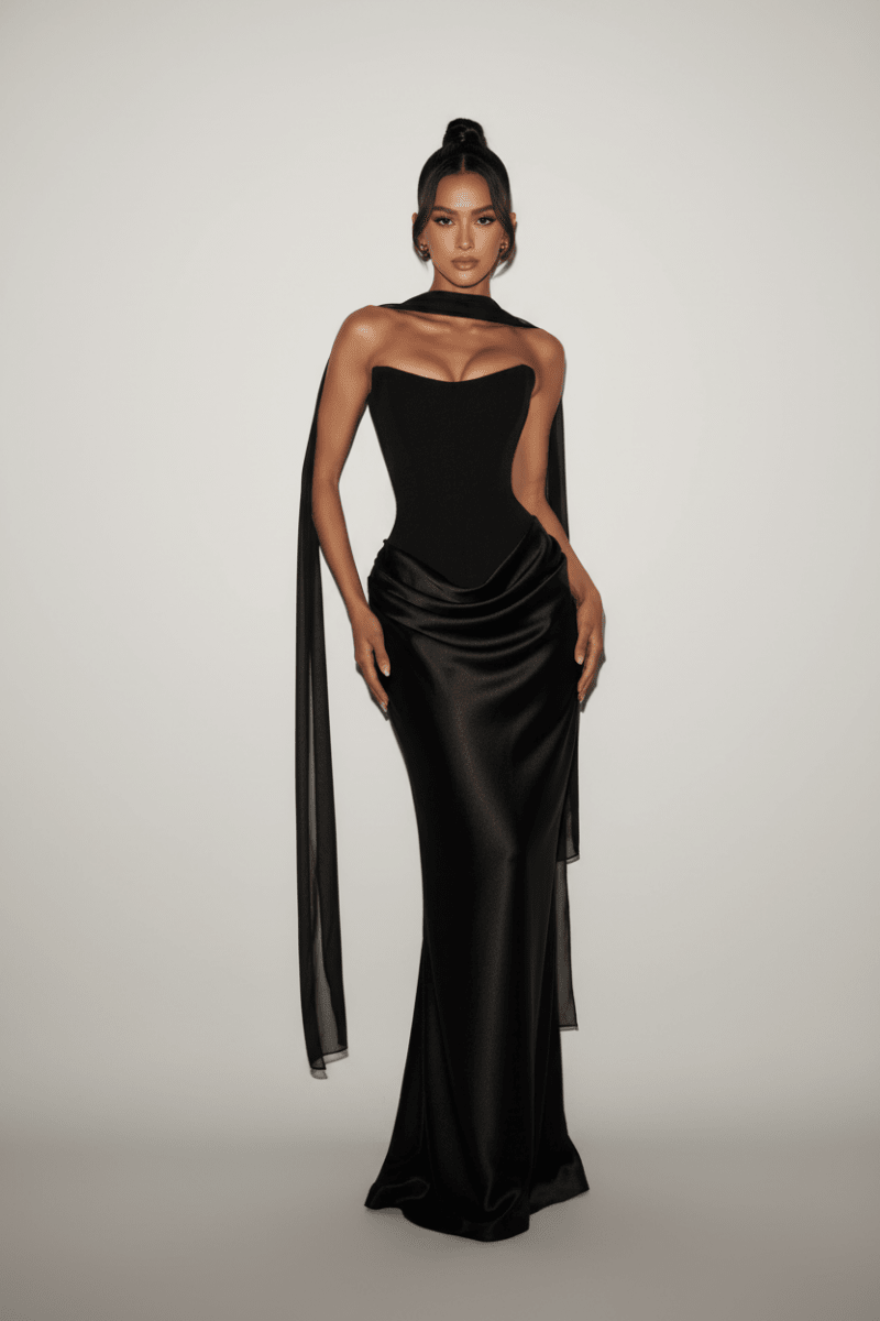 Sexy Off-Shoulder Figure-Hugging Dress with Ribbons - @BlackWhite