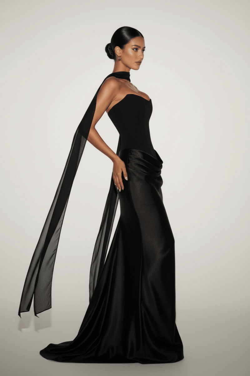 Sexy Off-Shoulder Figure-Hugging Dress with Ribbons - @BlackWhite