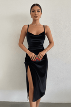 Sexy Slim Slit Suspender Midi Dress – Women's Evening Wear - @BlackWhite