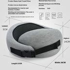Close-up of neck pillow accessories including an adjustable strap on a white background.