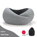 Detail close-up of the dark gray adjustable memory foam travel neck pillow with velvet material.