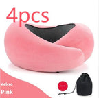 Detail close-up of the pink neck pillow, featuring adjustable design and memory foam.