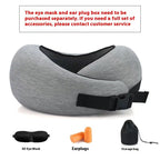 Detail shot highlighting the specifications of the dark gray neck pillow on a white background.