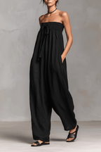 Strapless Ruched Jumpsuit – Straight Leg, Black & White - @BlackWhite