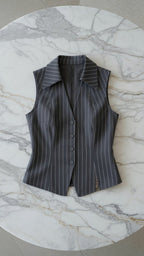 Striped Sleeveless Slim Shirt – Button-Up White Top - @BlackWhite