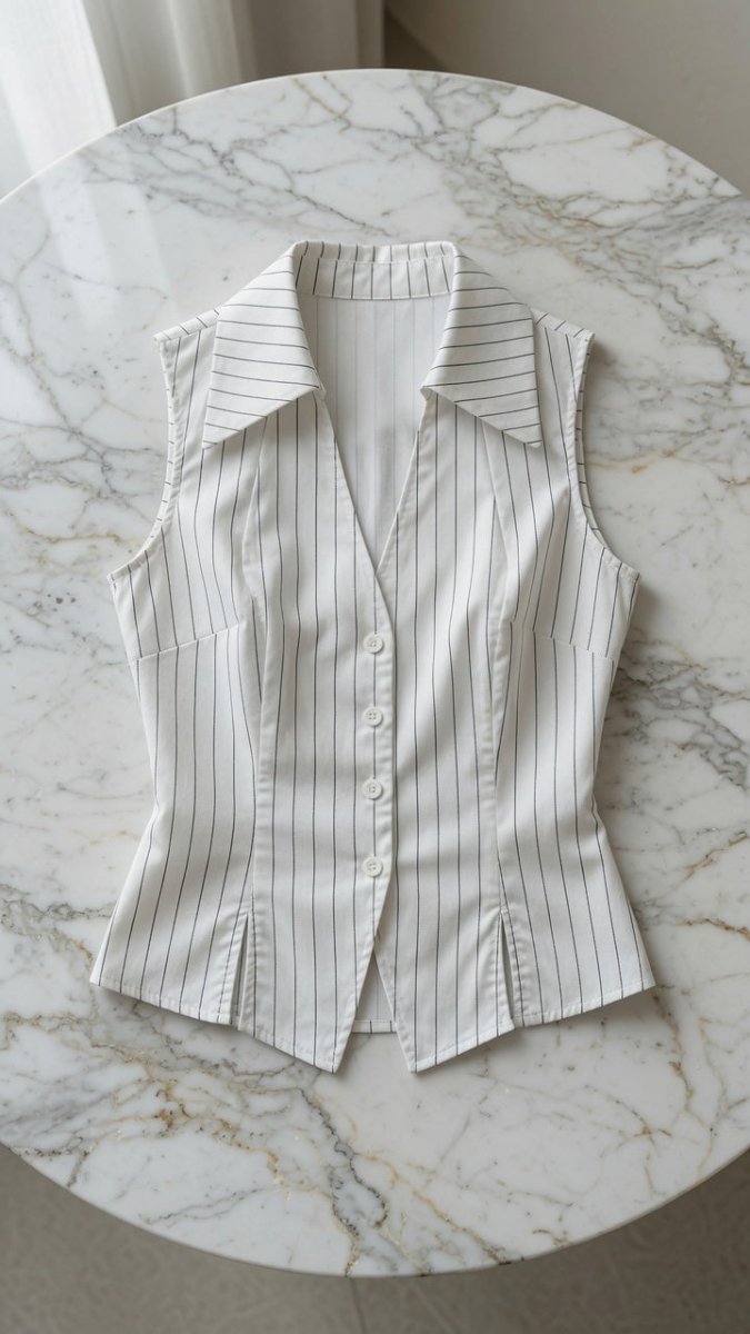 Striped Sleeveless Slim Shirt – Button-Up White Top - @BlackWhite