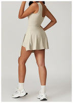 Sual Fitness Fake Two-Piece Tight Sports Dress for Women - @BlackWhite