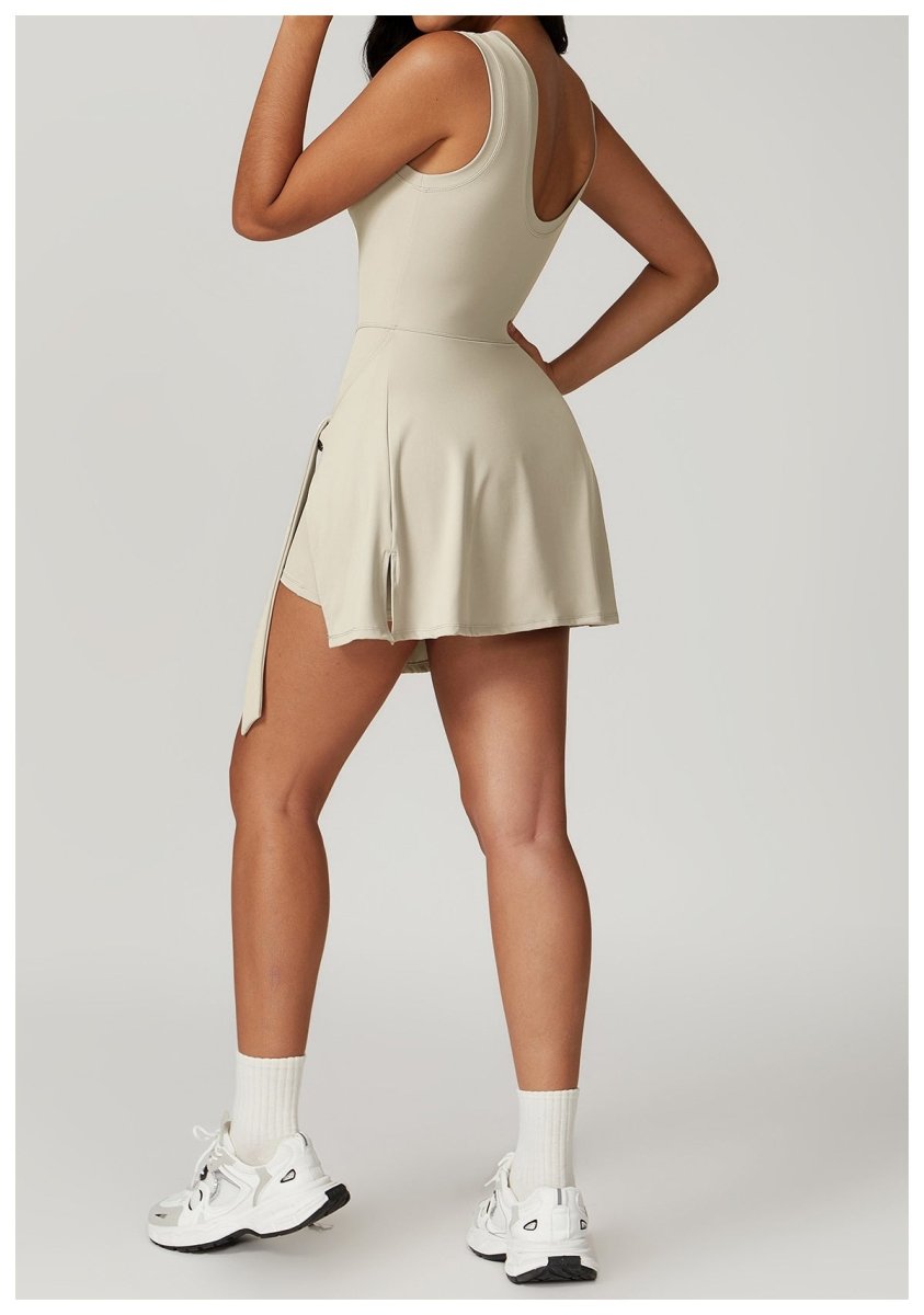 Sual Fitness Fake Two-Piece Tight Sports Dress for Women - @BlackWhite