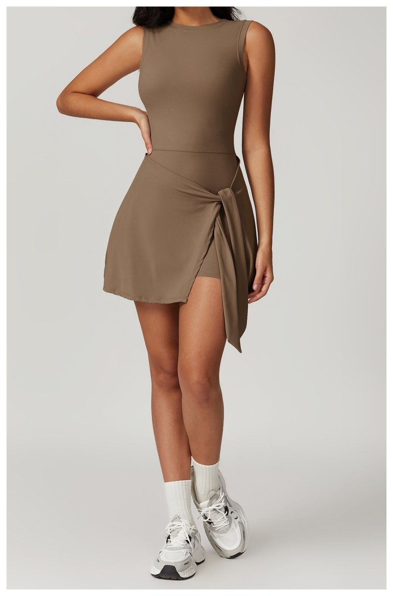 Sual Fitness Fake Two-Piece Tight Sports Dress for Women - @BlackWhite